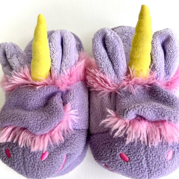Stompeez Kids Unicorn Slippers Purple & Pink Size Medium Plush Slipper Shoes - Picture 15 of 16
